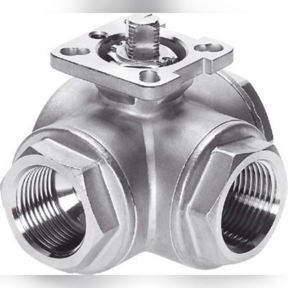 Шаровой 3–х ходовой кран Festo, нерж. сталь. Серия VZBA